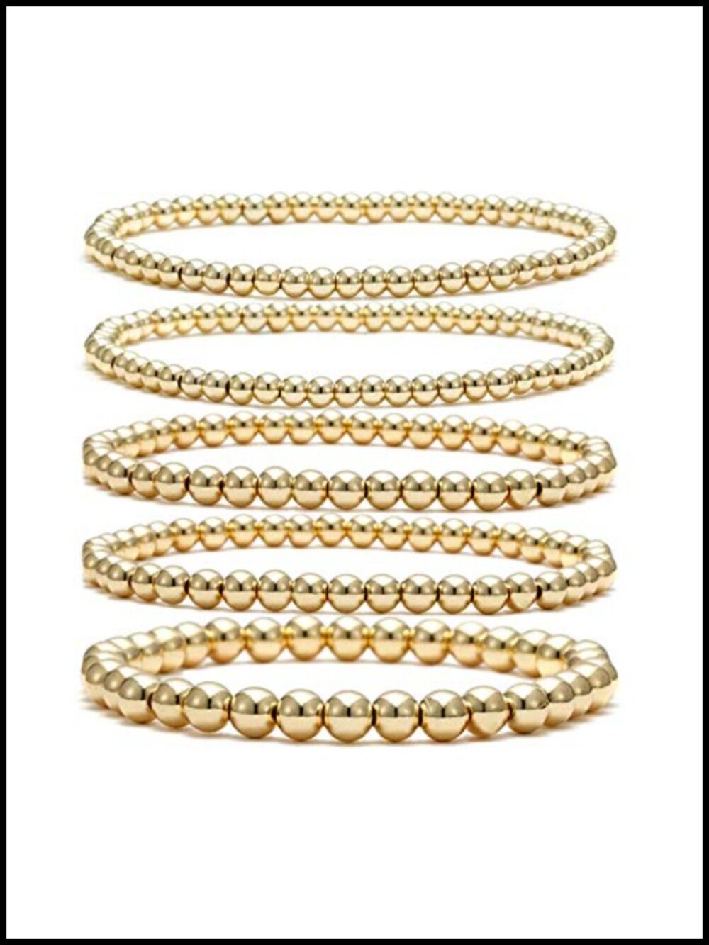 14K Real Gold Plated Beaded Bracelet Set Stackable Stretch Elastic Women Men